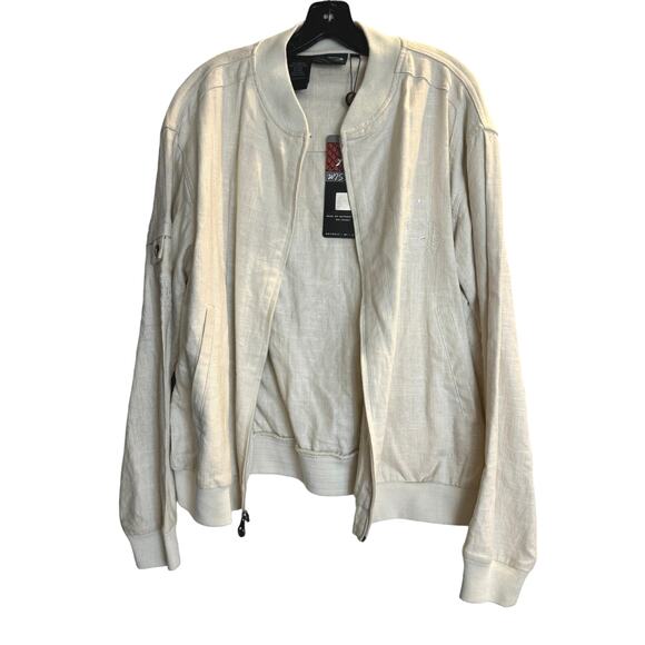 Al Wissam Jean Denim Culture Bomber Jacket Mens L Bone Linen Cotton Embroidered - Picture 4 of 16